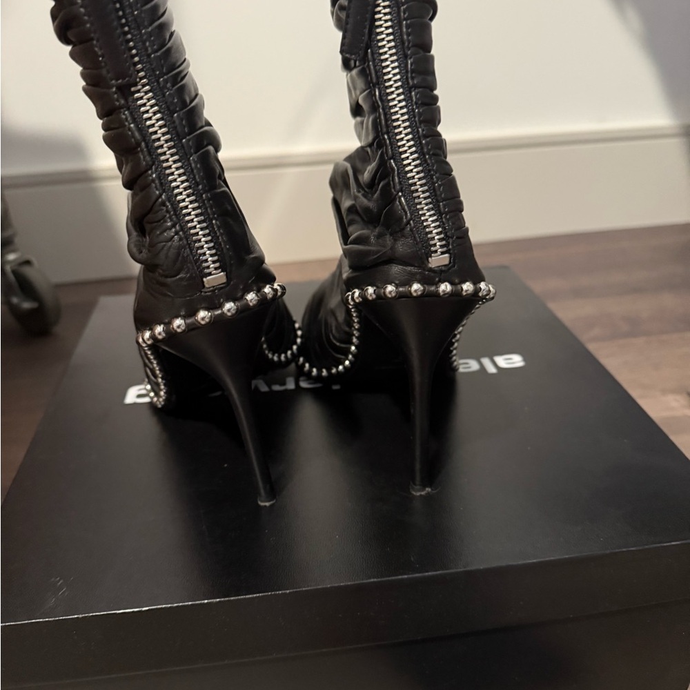 Alexander Wang Black Heeled Boots with Ruched Leather - Picture 4 of 5